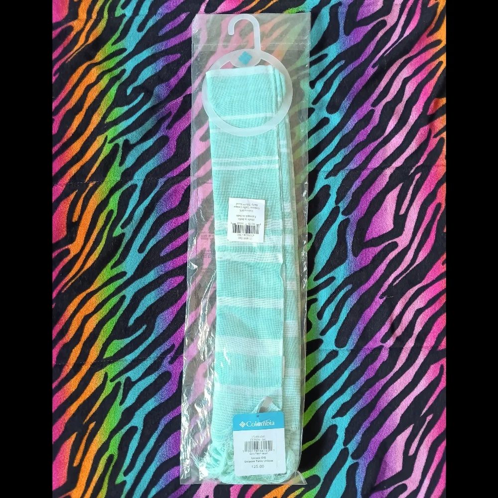 🖤NWT Columbia Early Tide Cotton Scarf Striped Green Tassles One Size Unisex